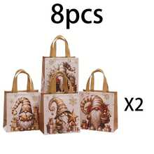 16pcs-Golden Christmas Theme Gift Bags Set, Non-Woven Fabric Bags, Tote Bags, Holiday Gift Bags With Warm Golden And Snowflake Tones, Decorated With Cheerful Santa Claus, Shiny Snowflakes, Christmas Flowers, Etc. Each Bag Features A Comfortable Golden Handle Suitable For Family Gatherings, Christmas Gift Packaging, Holiday Decoration(4/8/16pcs)