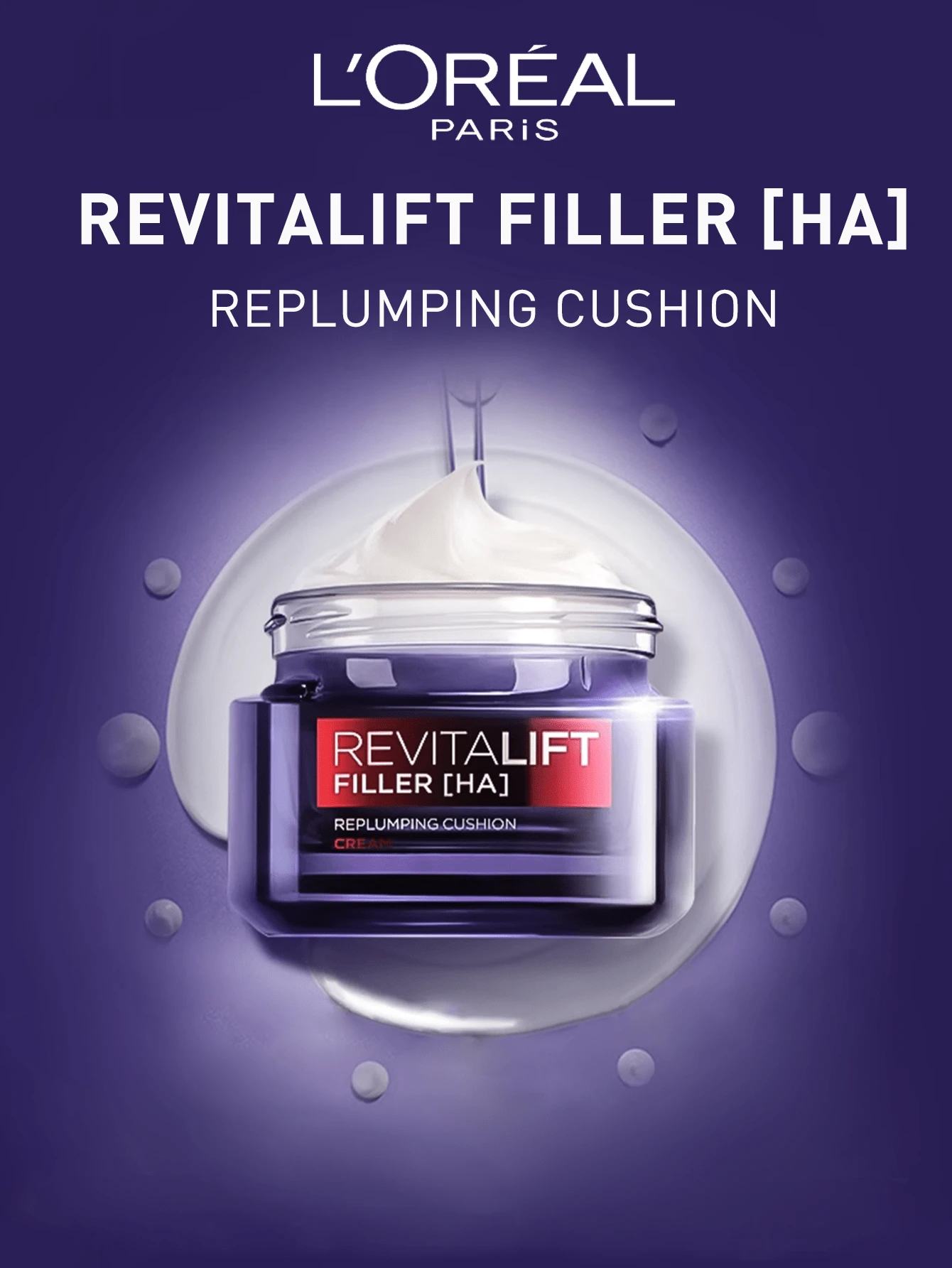 L’Oreal Paris REVITALIFT FILLER [HA] 丰盈气垫霜 15/50ml，玻尿酸面部保湿霜，抗衰老，减少皱纹，提亮肤色，紧致修护，适合干性肌肤和夜猫子，日夜皆可使用，增强肌肤屏障，舒缓泛红，促进胶原蛋白生成，日夜持续护理，是日常面部护肤的理想之选，适合所有年龄段。 - 複顏透明酸水光充盈導入乳霜 - 查看 1