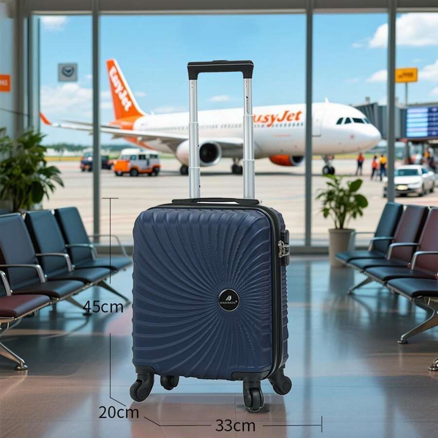 18 英寸可扩展硬壳万向轮登机行李箱，ABS 材质，欧洲品牌，法国设计，可放置在座椅下方，容量大，静音轮子，安全锁，防水，耐用，1 年保修，旅行必需品，节日必备，优雅，时尚基本款，轻便，舒适，家庭旅行，特殊礼物，顶级单品，春夏亮色，男女通用，经济型航空手提包登机箱 - 海軍藍 - 查看 1