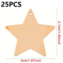 25/50pcs Blank Wooden Star Shapes For DIY Crafts - Smooth, Durable Ornaments With 10M String, Great For Home & Party Decor, Gift Tags - Apricot - View 9