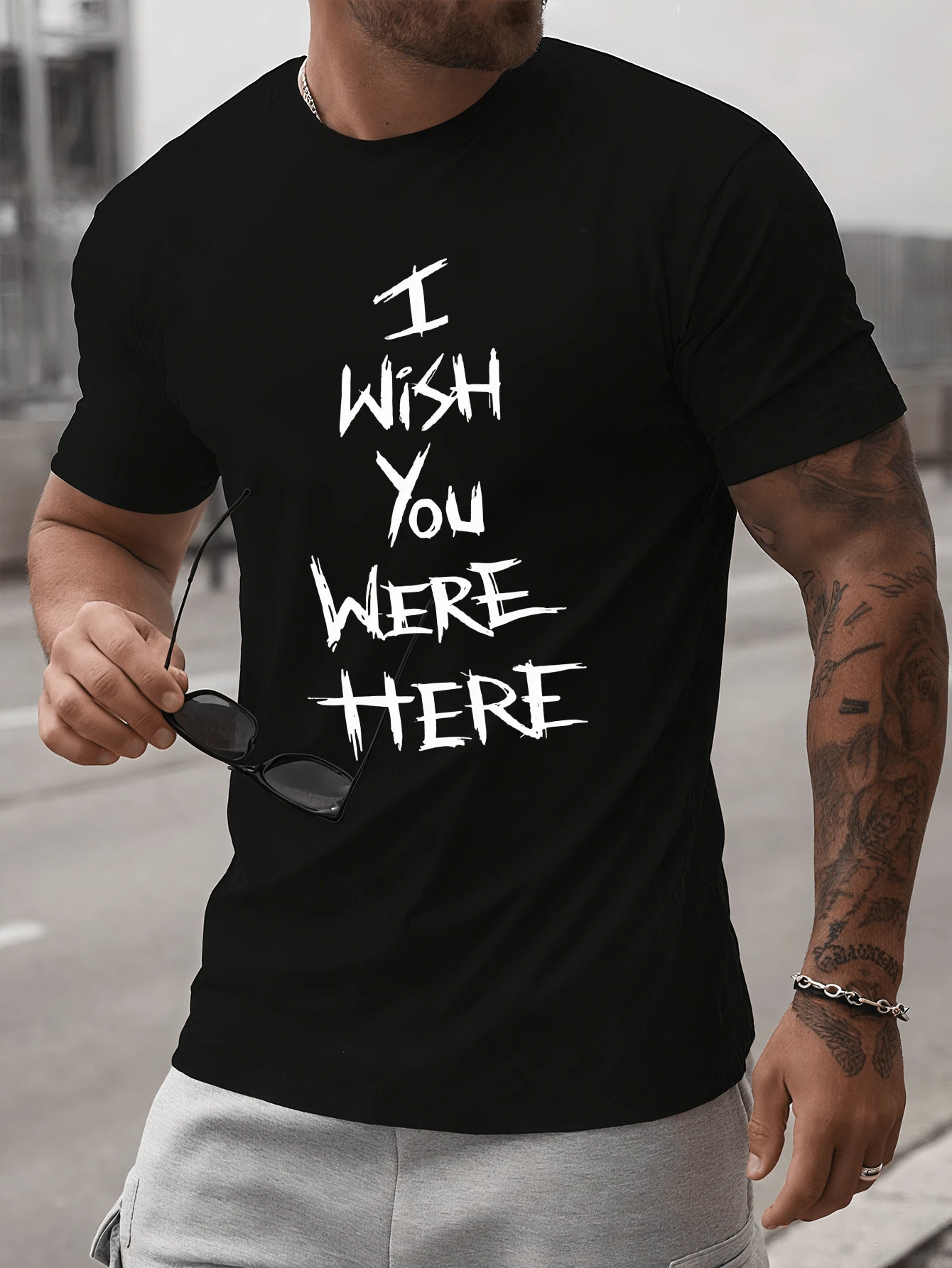 Casual Round Neck Short Sleeve Men's T-Shirt, Creative Printing Pattern, Simple Design, Knitting Process, Soft And Comfortable, Suitable For Campus Wear, Party Gathering, Daily Wear, A Good Choice For Family And Friends - 黑色 - 查看 1