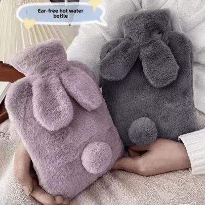 Túi sưởi tay chống rò rỉ bằng lông thỏ chất lượng cao, Túi đựng nước nóng di động, Dùng khi cắm trại, văn phòng, tại nhà - Không cần pin, Thích hợp khi đi du lịch, bằng vải nhung, Chất liệu PVC bền, Có thể tái sử dụng, Làm ấm nhanh, Thiết yếu cho mùa đông