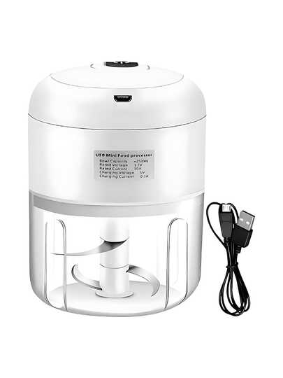 Mini Processador Elétrico de Alimentos Portátil com 3 lâminas de aço inox USB 250ml