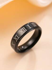 1pc Men's Fashion Punk Style Minimalist Black Stainless Steel Roman Numeral Ring, Suitable For Daily Wear, Parties And Valentine's Day Gift