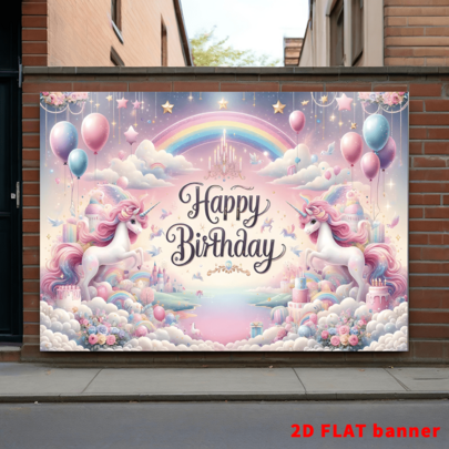 2D 평면 유니콘 생일 파티 배경, 두 유니콘 생일 배너 사진 배경, 해피 버스데이 요소 배경 천, 실내/실외 파티, 사진 촬영, 홈 데코, 차고문 디스플레이에 적합, 전기 불필요, 생일 파티 장식