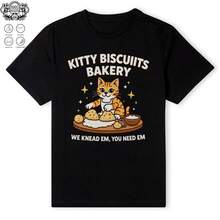 Kitty Biscuits Bakery Adorable T-Shirt.Png 0001 220G Cotton For All-Day Comfort – Great For Beach Days, Hiking, Casual Meetings, Or Airport Looks – Easy To Dress Up Or Down – Makes A Unique And Practical Gift For , Travelers, And Busy Professionals.4th Of Julysummer Outfits For Women - 黑色02 - 查看 1