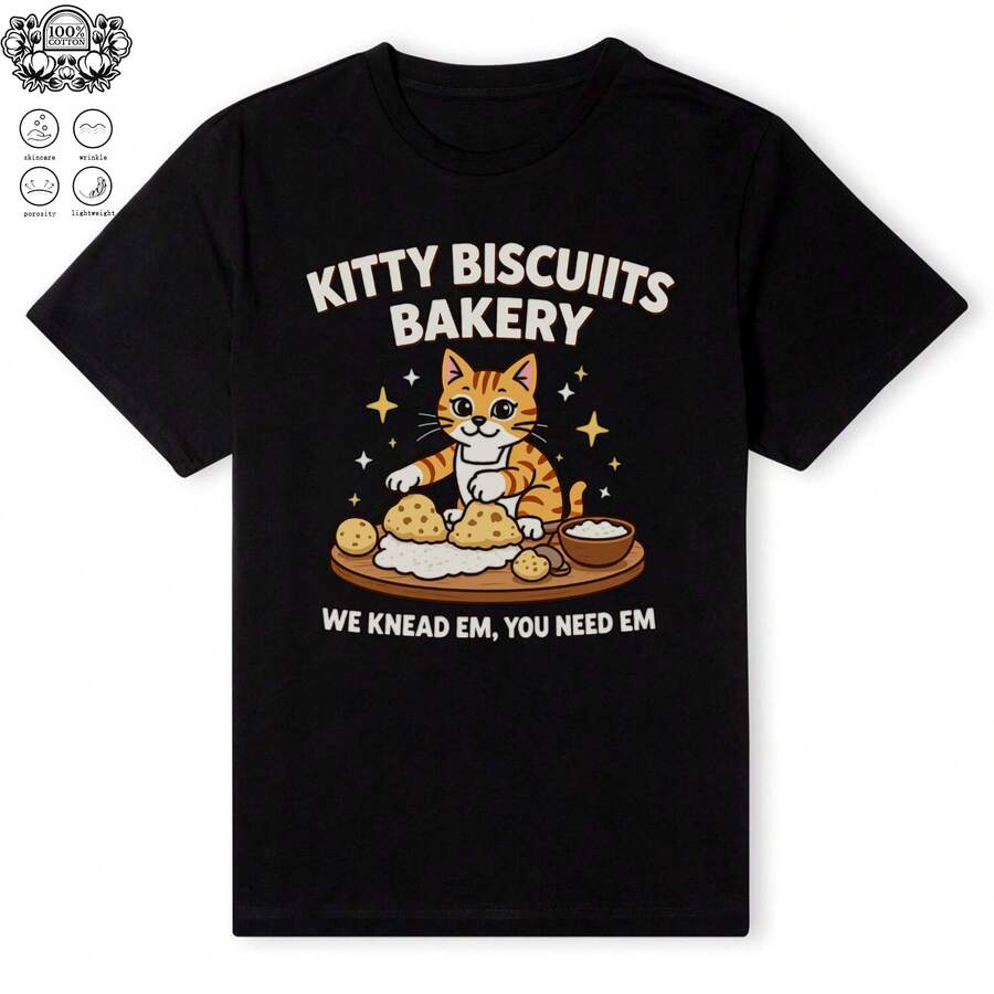 Kitty Biscuits Bakery Adorable T-Shirt.Png 0001 220G Cotton For All-Day Comfort – Great For Beach Days, Hiking, Casual Meetings, Or Airport Looks – Easy To Dress Up Or Down – Makes A Unique And Practical Gift For , Travelers, And Busy Professionals.4th Of Julysummer Outfits For Women - 黑色02 - 查看 1