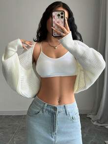 Suéter cárdigan minimalista simple, elegante y moderno, suéter para mujer, ropa de abrigo, suéter holgado de manga larga, prendas de punto para primavera, otoño e invierno. - Blanco - Ver 1