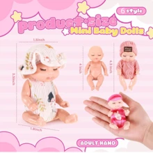 4英寸（约10.2厘米）迷你娃娃，逼真婴儿娃娃，动物服装，可爱婴儿礼物，儿童生日派对（家居风格），草莓生日帽，20厘米娃娃，新生婴儿娃娃 - 多色 - 查看 3