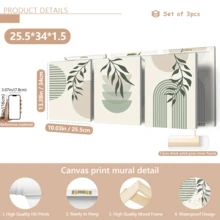 3pcs/Set Modern Wall Art Poster, Boho Soft Color Abstract Canvas Prints, Green Geometry Plant Art, Botanical Poster, Sage Green And Beige, Neutral Tones, Minimalist, Bohemian Art, Framed Or Unframed, Room Decor, Home Decor, College Dorm Apartment Decor, Gifts For Wall Decoration In Hotel, Home, Living Room, Bedroom, Bathroom And Office - Multicolor - View 18