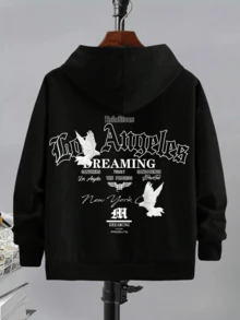 بلوزة هودي كاجوال بطباعة حرفية للمراهقين الذكور، مناسبة للارتداء اليومي للطلاب، الحفلات، المدرسة، حضور المهرجانات الموسيقية، العطلات، التنقل - الأسود - مشاهدة 3