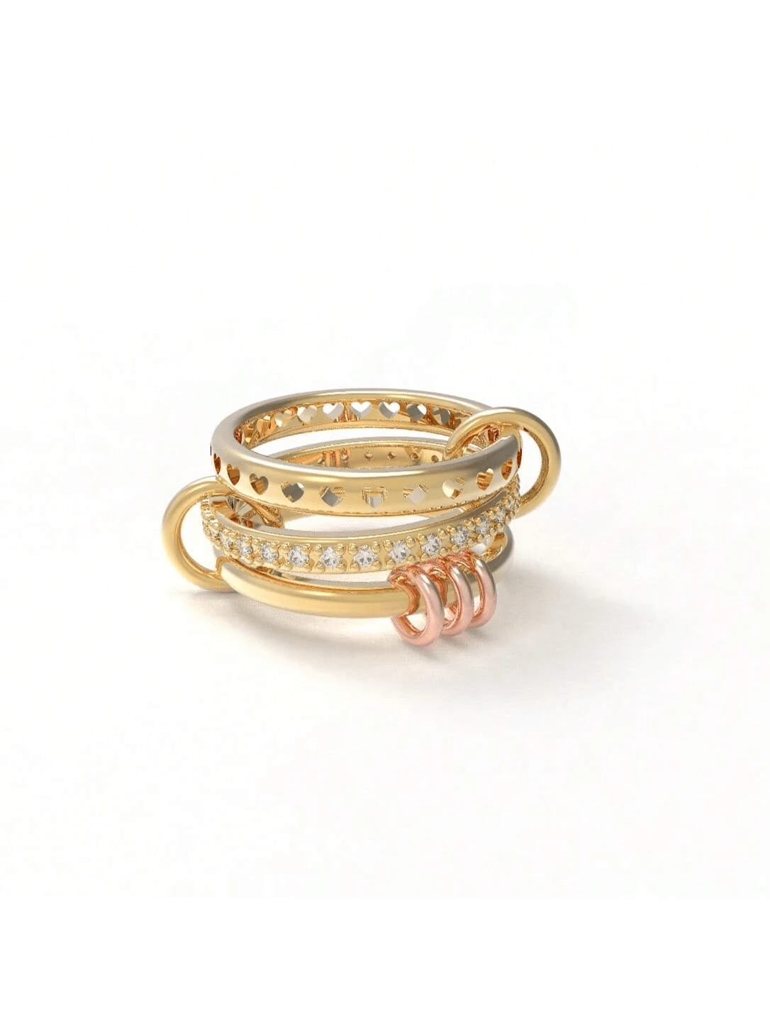 1 Set de Anillos de Cobre Incrustados con Circonita Cúbica de Varios Estilos, Anillos Chapados en Oro Dorado Que No Se Desvanecen, Set de Anillos Apilables, Mejor Joyería Decorativa para Mujeres - Multicolor - Ver 1