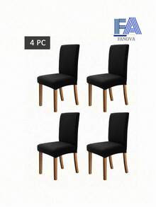 Funda unicolor elástica para silla con 2/4/6 piezas, funda protectora para silla de comedor, cubierta decorativa para taburete de hogar - Negro - Ver 2