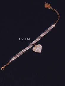 心形吊坠项链/脚链，闪亮水钻女士珠宝礼物，脚链和手链配饰情人节、妈妈、母亲、母亲节、礼物