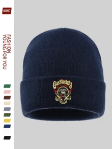 1pc Adventure Exploring Gas Monkey Garage & Cartoon Red Cap Teddy Bear Print Knit Beanie Hat, Unisex Warm Outdoor Cap With Gorilla & Slogan Design For Winter, Elastic Soft Comfortable Ski Hat, Funny Stylish Solid Color Knitted Cap For Skiing, Cycling, Running, Skateboarding, Fitness, Gifts For Dad, Grandpa, Halloween, Christmas - A - View 9