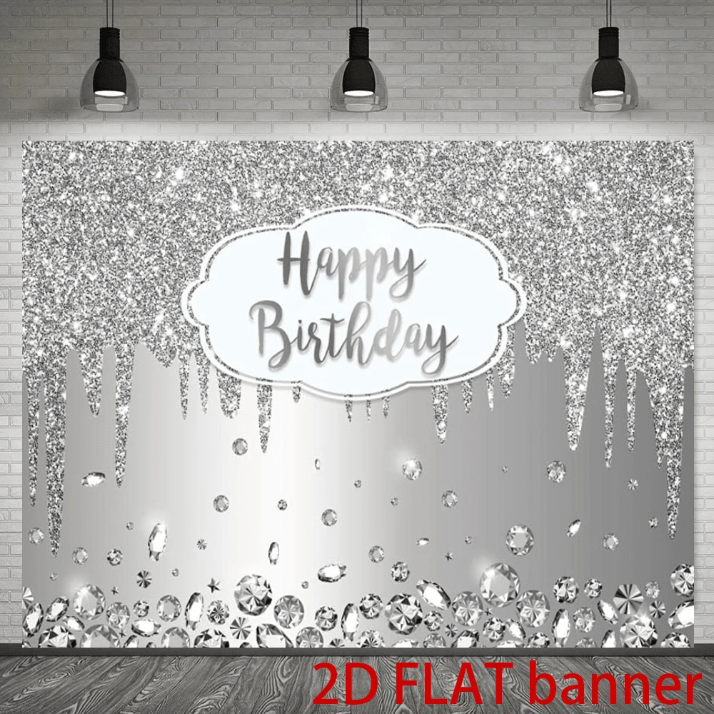Fondo plano 2D de feliz cumpleaños con diamantes de cristal brillantes azules que gotean, fondo de fotografía de elementos de feliz cumpleaños, tela adecuada para fiestas interiores/exteriores, sesiones de fotografía, decoración del hogar, exhibición de puertas de garaje, sin necesidad de energía, decoración de fiesta de cumpleaños