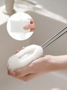 1pc/2pcs Stainless Steel Cup Cleaning Brush, Bottle Washing Sponge, Long Handle Cup Cleaner Compressed Sponge Scrubber, Wood Pulp Cotton, Dishwashing Sponge, Replaceable Brush Head