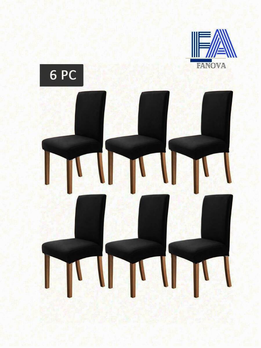 Funda unicolor elástica para silla con 2/4/6 piezas, funda protectora para silla de comedor, cubierta decorativa para taburete de hogar - Negro - Ver 1