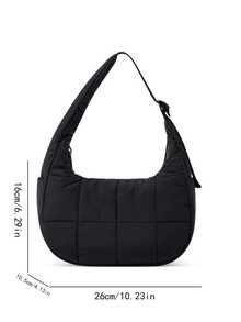 New Fashion Ladies Small Down Bag Shoulder Bag Nylon Shoulder Purse And Handbag With Adjustable Shoulder StrapPuffer Crescent Shoulder Bag For Women, Nylon Quilted Bag, Underarm Handbag With Adjustable Shoulder Straps - 黑色 - 查看 5