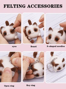 1 Set Beginner's Cat-Themed Wool Felt DIY Kit, Includes Wool Materials, Basic Accessories And Instructions For Handmaking Felt Toys And Decorations