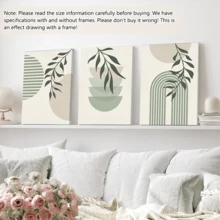 3pcs/Set Modern Wall Art Poster, Boho Soft Color Abstract Canvas Prints, Green Geometry Plant Art, Botanical Poster, Sage Green And Beige, Neutral Tones, Minimalist, Bohemian Art, Framed Or Unframed, Room Decor, Home Decor, College Dorm Apartment Decor, Gifts For Wall Decoration In Hotel, Home, Living Room, Bedroom, Bathroom And Office - Multicolor - View 11