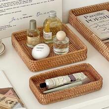 1件/3件天然藤条手工编织收纳篮，零食水果收纳盒，柳条篮，浴室托盘，浴室收纳箱。长方形编织面包篮，桌面和橱柜装饰收纳篮，耐用优雅