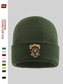 1pc Adventure Exploring Gas Monkey Garage & Cartoon Red Cap Teddy Bear Print Knit Beanie Hat, Unisex Warm Outdoor Cap With Gorilla & Slogan Design For Winter, Elastic Soft Comfortable Ski Hat, Funny Stylish Solid Color Knitted Cap For Skiing, Cycling, Running, Skateboarding, Fitness, Gifts For Dad, Grandpa, Halloween, Christmas - A - View 17