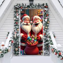 1pc Cute Santa Claus Entrance Banner Flag, Polyester Bunting, Holiday Party, Home Party Door Decor, Photo Booth Prop, Party Decor Curtain, Indoor & Outdoor Christmas Holiday Display Background, Merry Christmas Decoration