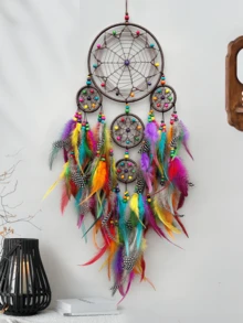 1 件手工制作的羽毛捕梦网风铃壁饰，时尚家居装饰捕梦网风铃，适用于家庭、婚礼、房间装饰（羽毛为人造） - 五環 - 查看 7