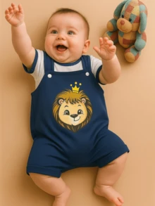 Baby Boy's Overalls Set + Lion-Themed T-Shirt Newborn RN - Navy Blue - View 2