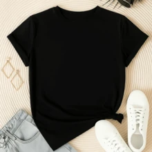Women's Plain Elegant T-Shirt From S To XL 100% Cotton Blouse Shirt - 黑色 - 查看 4