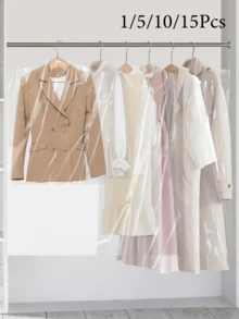 10/15 件衣服防尘罩，透明塑料衣服防尘袋，挂衣袋，干洗店服装挂袋，可重复使用防尘袋，适用于学校、办公室、家庭、旅行的衬衫、西装、连衣裙、外套、便携式防尘服装袋（无衣架） - 彩色 - 查看 7