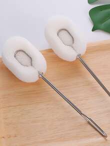 1pc/2pcs Stainless Steel Cup Cleaning Brush, Bottle Washing Sponge, Long Handle Cup Cleaner Compressed Sponge Scrubber, Wood Pulp Cotton, Dishwashing Sponge, Replaceable Brush Head