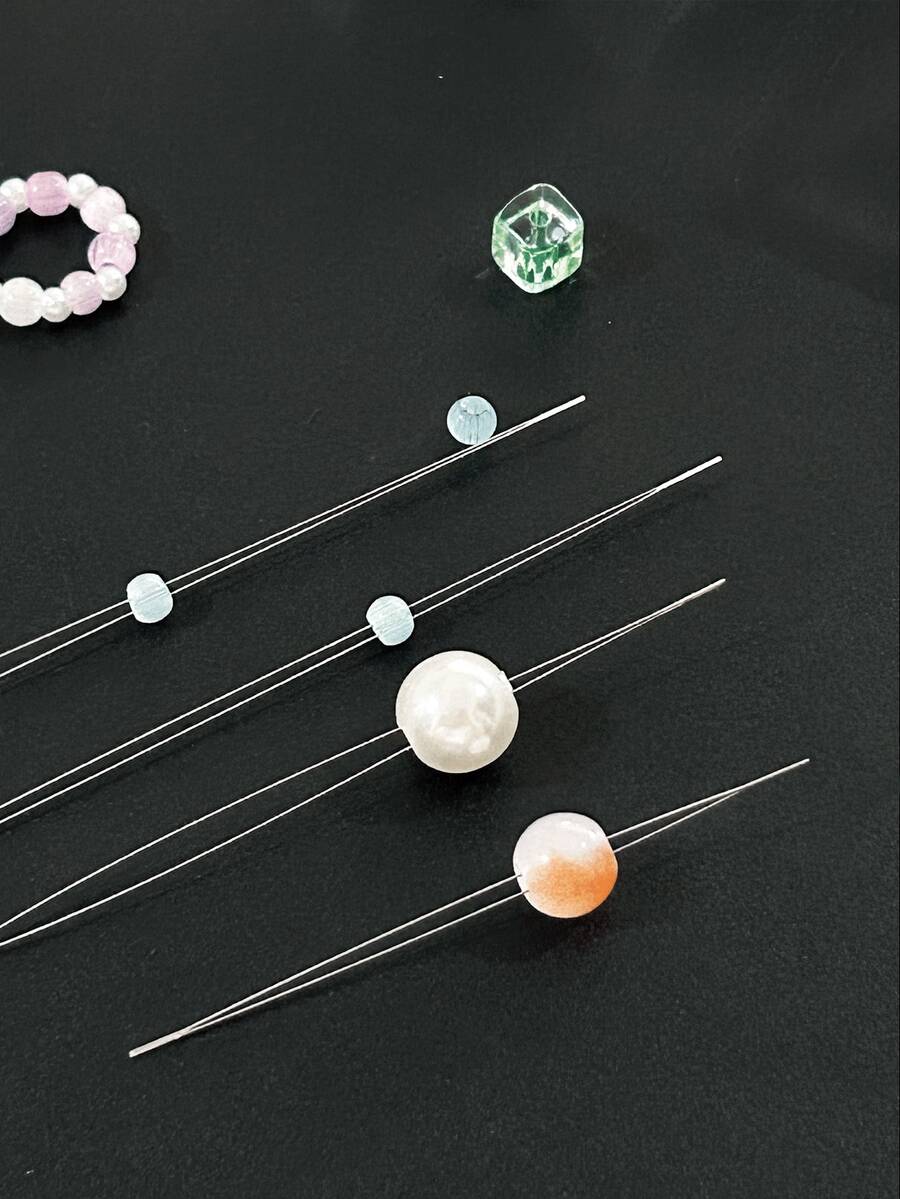 [5pcs/Pack]Open Beading Needles, 5.5/7.5/12.5/15cm 4 Sizes Available, Suitable For Seed Beads, Bracelets, Necklaces, DIY Crafts - Silver - View 1