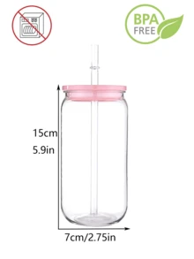 带彩色盖子和吸管的透明塑料杯 16 盎司罐形冰咖啡杯带盖子和吸管，户外水瓶可爱玻璃杯饮水瓶用于冰沙波霸苏打茶礼物圣诞礼物 - I-1MIX-6PCS - 查看 8