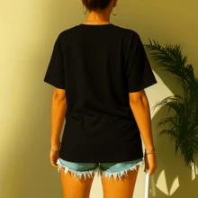 Women's Plain Elegant T-Shirt From S To XL 100% Cotton Blouse Shirt - 黑色 - 查看 2