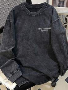 Washed Oversized Black Long Sleeve T-Shirt, Loose Fit Slimming Design, Vintage & Stylish Casual Spring - Black - View 2