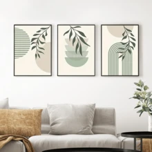 3pcs/Set Modern Wall Art Poster, Boho Soft Color Abstract Canvas Prints, Green Geometry Plant Art, Botanical Poster, Sage Green And Beige, Neutral Tones, Minimalist, Bohemian Art, Framed Or Unframed, Room Decor, Home Decor, College Dorm Apartment Decor, Gifts For Wall Decoration In Hotel, Home, Living Room, Bedroom, Bathroom And Office - Multicolor - View 3
