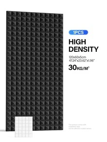 ODEK PRETTY 1 Pack Pyramid Acoustic Panels - 120x60x5cm | High Density Sound Absorbing Panels To Reduce Recording Noise | Suitable For Home Office, Studio, Broadcasting Room Walls | Professional Acoustic Treatment Material (Black/White/Grey) - Multicolor - View 2