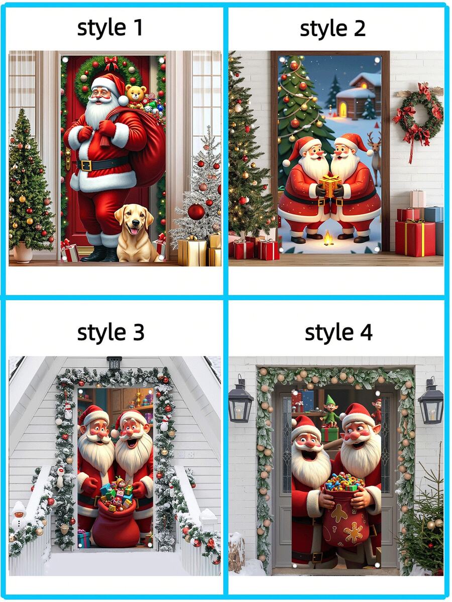 1pc Cute Santa Claus Entrance Banner Flag, Polyester Bunting, Holiday Party, Home Party Door Decor, Photo Booth Prop, Party Decor Curtain, Indoor & Outdoor Christmas Holiday Display Background, Merry Christmas Decoration