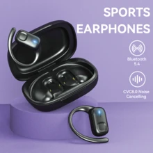 Full-Featured Long-Lasting Wireless Headset, Bluetooth Headset With Ear Hook, Pure Bass, Over-Ear Headset, ENC Noise Cancellation With LED Display, Compatible With All Smartphone Connections - 黑色 - 查看 7