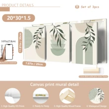3pcs/Set Modern Wall Art Poster, Boho Soft Color Abstract Canvas Prints, Green Geometry Plant Art, Botanical Poster, Sage Green And Beige, Neutral Tones, Minimalist, Bohemian Art, Framed Or Unframed, Room Decor, Home Decor, College Dorm Apartment Decor, Gifts For Wall Decoration In Hotel, Home, Living Room, Bedroom, Bathroom And Office - Multicolor - View 12
