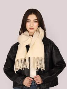 1pc Women's Solid Color Short Fringe Silky Soft Travel Photography Minimalist Fashion Scarf Shawl Neck Wrap