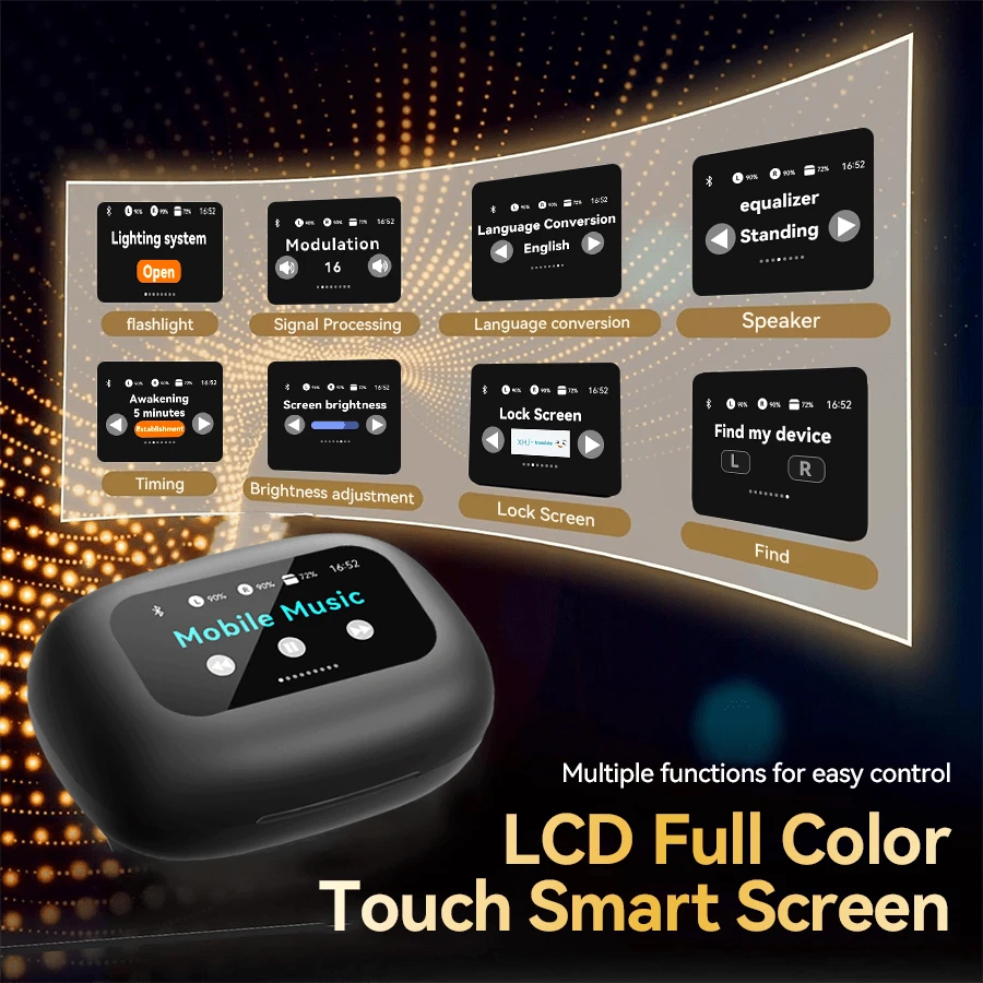 Full-Featured Long-Lasting Wireless Headset, Bluetooth Headset With Ear Hook, Pure Bass, Over-Ear Headset, ENC Noise Cancellation With LED Display, Compatible With All Smartphone Connections - 黑色 - 查看 1