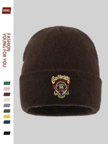 1pc Adventure Exploring Gas Monkey Garage & Cartoon Red Cap Teddy Bear Print Knit Beanie Hat, Unisex Warm Outdoor Cap With Gorilla & Slogan Design For Winter, Elastic Soft Comfortable Ski Hat, Funny Stylish Solid Color Knitted Cap For Skiing, Cycling, Running, Skateboarding, Fitness, Gifts For Dad, Grandpa, Halloween, Christmas - A - View 11