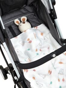 2件Oeko-Tex认证轻质四季竹纤维婴儿襁褓毯，印有可爱猫咪气球和小熊图案，柔软亲肤