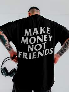 T-Shirt Oversized Shirt Make Money Not Friends Streetwear Premium Summer Winter T-Shirt - 黑色_3147 - 查看 1