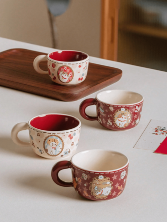 复古可爱招财猫咪陶瓷杯 陶瓷咖啡杯 早餐杯 花茶杯 早餐杯 陶瓷杯 高端精美礼品