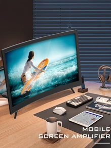 12/14/18英寸3D手机屏幕放大器，高清曲面投影屏，带可折叠支架，兼容所有智能手机 - 便携式电影、视频和游戏放大显示配件（不含电池），适用于、安卓手机，送给家人和朋友的生日礼物 - 彩色 - 查看 3