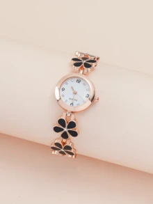 Casual Fashion Classic Flower Design Bracelet Watch Women Quartz Watches - Black - View 3